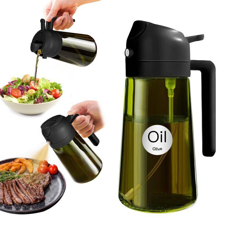 lot 8258 image: YARRAMATE 16oz470ml Light-Blocking Dark Oil Sprayer for Cooking, 2 in 1 Olive Oil Dispenser Bottle for Kitchen, Premium Dark Green Glass Oil Bottle, Food-Grade Oil Mister for Air Fryer, BBQ (Black)