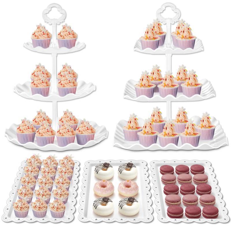 lot 8332 image: Kootek Dessert Cupcake Stand, 5pcs Dessert Table Display Set, 3 Tiered Cup Cake Holder Tower Stand Riser&amp Cookie Serving Trays for Wedding, Tea Party, Birthday, Baby Shower