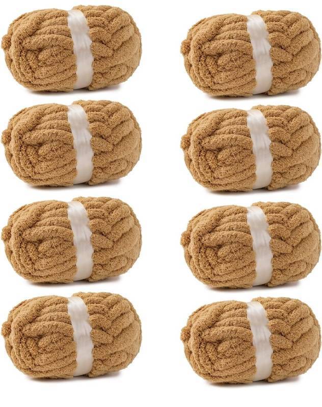 lot 5685 image: Jumbo Chenille Yarn, Super Bulky 6 - Extra Plush &amp Skin-Friendly for Chunky Knit Blankets, Arm Knitting &amp Crocheting 8-Pack (8oz25yd Per Skein), Machine Washable, Ultra Soft, Camel