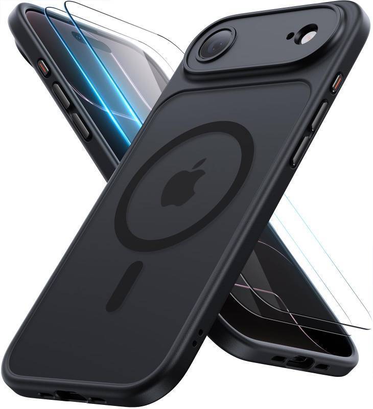 lot 5976 image: JJL for iPhone Air Case with 2 Pack Screen Protectors, Compatible with MagSafe, Full Camera Protection, Slim Translucent Matte Magnetic Phone Cover for iPhone 17 Air, Black