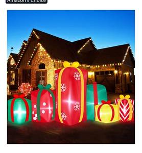 lot 5185 image: 8 FT Long Merry Christmas Inflatable Outdoor Decoration 6 Gift Boxes Combo with Build in LED Lights