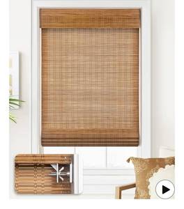 lot 5197 image: LazBlinds No Tools No Drill Cordless Bamboo Roman Shades, Light Filtering Window Treatment, Roll Up Bamboo Blinds for Window 36 W x 64 H, Ceylon Light Russet