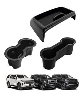 lot 5204 image: Muslogy Dashboard Storage Box & Cup Holder Inserts Compatible with 2021-2024 GMC Yukon Chevy Tahoe Suburban Accessories Front & Rear Drink Holder 2PCS & Center Console Organizer Behind Screen