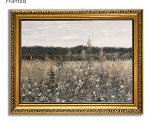 lot 5225 image: Gold Framed Vintage Wall Art Canvas Landscape Meadow with Flowers Farmhouse Wall Decor Rustic Modern Cottagecore Nature Painting Picture Print for Bedroom Home Decor 24x16 inch Frame