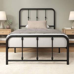 lot 239 image: Zinus Leonardo Metal Platform Bed Frame, Victorian Spindle Style Headboard and Footboard, Heavy Duty Bed Base, Ample Underbed Space, Twin