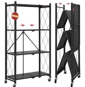 lot 244 image: 4 Tier Foldable Storage Shelves with Wheels,