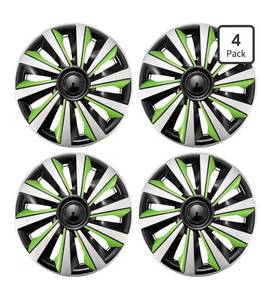 lot 5257 image: Silver with Green Hubcap Wheel Cover Replacement Kit 15 Hub Caps Wheel Rim Cover Car Exterior Accessories Pack of 4, 15 Inches
