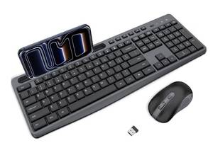 lot 5280 image: Wireless Keyboard no Mouse, 2.4G Full Size Silent Keyboard with Phone Holder Slot