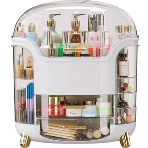 lot 5294 image: CandleWo Large Capacity Makeup Organizer Countertop Vanity Organizer for Waterproof and Dustproof Skincare, Multi-Style, Pink