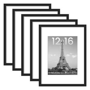 lot 5303 image: upsimples 12x16 Picture Frame Set of 5, Display Pictures 8.5x11 with Mat or 12 x 16 Without, Wall Gallery Poster Frames, Black