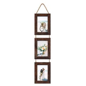 lot 5316 image: Lavezee 4x6 Picture Frames Collage Distressed Brown, Three 4 x 6 Hanging Picture Frames for Vertical 4 by 6 Inch Photos for Wall