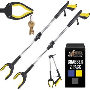lot 5321 image: GORILLA GRIP Strong Rubber Lined Claw Grabber, Ergonomic Anti-Slip Reacher Tool for Seniors, 360 Magnetic Rotating Head Reaching Pick Up Stick, Foldable Trash Picker, Handicap Gripper, Yellow