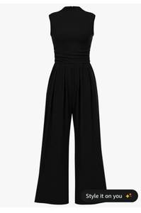lot 5328 image: PRETTYGARDEN Womens Summer Jumpsuits Dressy Casual One Piece Outfits Sleeveless Mock Neck Wide Leg Pants Rompers with Pockets Large