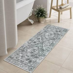 lot 5330 image: Uphome Gray Bathroom Rugs, Distressed Farmhouse Boho Bath Mat, Non Slip Washable Soft Velvet Bath Mats for Bathroom Floor, Vintage Traditonal Bath Runner for Bathtub Sink Shower, 18x47 inch