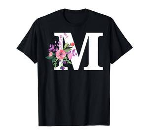 lot 5345 image: pretty roses floral monogram white letter M cute pink flower T-Shirt 2XL