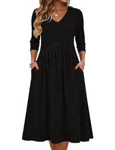 lot 5349 image: Zeagoo Funeral Dresses for Women 2026 34 Sleeve Womens Dress Casual Loose Flowy A-Line Midi Tunic Tshirt Dresses with Pocket Empire Waist Summer Boho Beach Sundress Black S