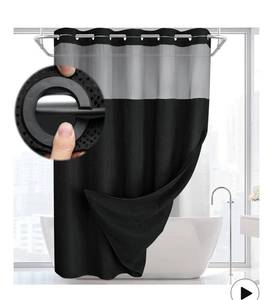lot 5354 image: No Hook Shower Curtain and Liner Set,Black Hotel Waffle Shower Curtain with Liner 75 L x 72 W