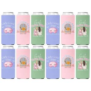 lot 5367 image: Pop Nordic Girls Gone Mild Bachelorette Slim Can Sleeves, 12 Pack Spa Bachelorette Skinny Can Coolers Girls Night Party Accessories, Funny Beer Cozy Bulk for Pajama Party Decor