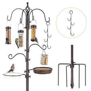 lot 5388 image: Bird Feeder Station with Suet Cage & Water Bowl Fruit Hook- Adjustable Pole, 6 Hanging Hooks for Wild Birds, Outdoor Garden Bird Feeding Kit