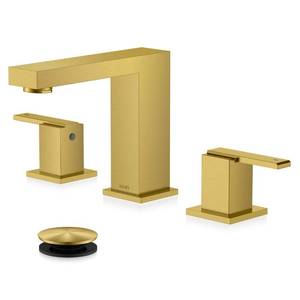 lot 5391 image: KENES Brushed Gold Widespread Bathroom Faucet 3 Hole Bathroom Sink Faucet Gold Two Handle, 8-Inch 3 Pieces Bathroom Vanity Faucet with Pop Up Drain & Supply Lines, KE-9050-4-P
