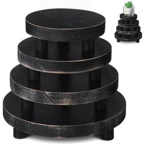 lot 5407 image: Geetery 4 Pcs Wooden Risers for Display Wood Pedestal Stand Mini Tray Stand Round Wooden Pedestal Holder Rustic Riser for Decor Tiered Tray Decor Home Kitchen, 5678 Inch(Black)