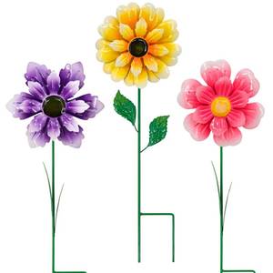 lot 5418 image: VinSees 3pcs 18inch Metal Flower Decorative Garden Stakes & Wind Spinner for Outdoor, Colorful Yard Art Garden Decorations for Outside Lawn Porch Pathway Patio.