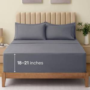 lot 5428 image: LuxClub 4 PC King Size Sheet Set Bed Sheets Deep Pockets 18 Wrinkle Free Cooling Bed Sheets Machine Washable Hotel Bedding Silky Soft - Light Grey King