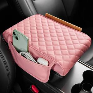 lot 5430 image: JOYTUTUS Pink Center Console Cover with Storage Bag for SUV Sedan, PU Leather Arm Rest Pad Middle Console Protector,12.6 x 7.8 x 2.16