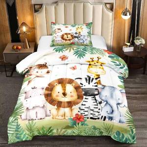 lot 5432 image: Yilinata Kids Comforter Set Jungle Safari Animals Printed Pattern Quilt Bedding Set with 1 Comforter and 1 Pillow Cover for Boys Girls Bedroom All Season, Twin 68x90inches
