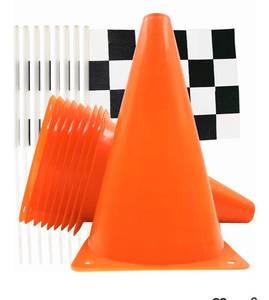 lot 5443 image: Race Car Birthday Party Decorations - 7inch Orange Race Cones(Holes on Top) with Checkered Flags,