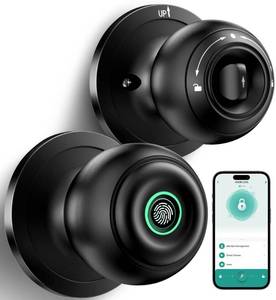 lot 5452 image: Fingerprint Door Lock, Smart Fingerprint Door Knob with Lock, Biometric Door knob with App Control & Key, Keyless Thumbprint Entry Door Lock for Bedroom, Front Door, Home, Apartment Office-Matte Black