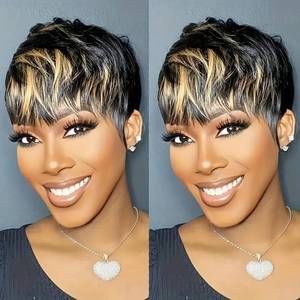 lot 5473 image: Besteffie Pixie Cut Wig Human Hair Short Pixie Cut Wigs for Black Women Human Hair Glueless Pixie Wig Short Layered Brazilian Virgin Human Hair Wigs for Daily Use
