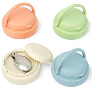 lot 5476 image: Overnight Oats Jar Lids with Foldable Spoon, 4-Pack Wide Mouth Mason Jar Replacement Lids with Handle, Leak-Proof, BPA-Free, Dishwasher Safe - Lids Only (Cream, Blue, Green, Pink)