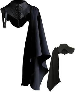 lot 5490 image: Coser Park Renaissance Costume Shoulder Cape Men Women Medieval Cloak Half Shawl Black Lace Up Accessories (Black, Medium)