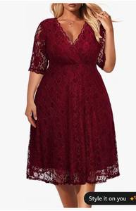 lot 5496 image: Womens Plus Size Wedding Guest Cocktail Party Semi Formal Lace Wrap V Neck Knee Length Dress 22W