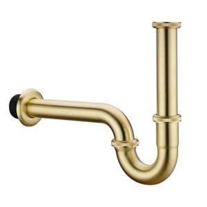 lot 5497 image: Orhemus Brass P Trap, 1 14 Bathroom Basin Sink Waste Trap Drain Kit with Flange and Slip Joint Extension Tube Drain Tailpiece, Adjustable Height, Brushed Gold Brass Finish