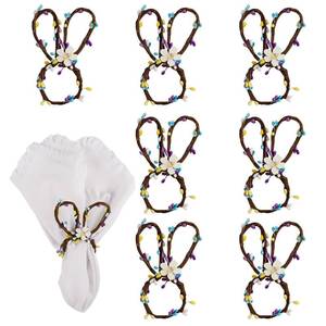 lot 5500 image: Getfitsoo Easter Bunny Ear Napkin Rings Set of 8, Colorful Rattan Bunny with Flower Napkins Holder, Ideal for Easter Day Dinner Table Celebration, Kitchen, Dinner Party, Festival Decor