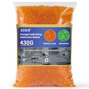 lot 5535 image: Sukh Orange Silica Desiccant Beads 430G - Indicating Silica Gel Beads Drying Silicone Reusable Desiccant Dehumidifier for Camera,Electronic,Books,Documents,Clothes,Painting,Jewelry
