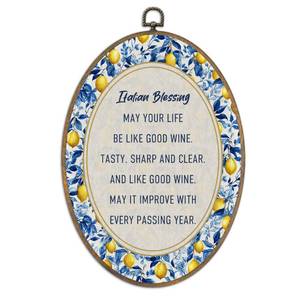 lot 5539 image: SHQIEUDH Italian Blessing Lemon Oval Wall Art, Mediterranean Lemon Framed Canvas Prints Artwork, Italian Oval Wall Hanging Decor for Living Room Home Bedroom Kitchen Bathroom, 8.6x11.4In