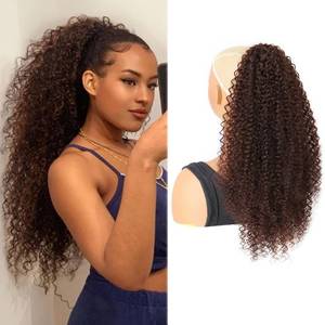 lot 5546 image: Belle Show 18 Inch Drawstring Ponytail Extension for Black Women Deep Curly Ponytail Extension Synthetic Hairpieces Afro Kinky Curly Pony Tail for Daily Use (#4, 18INCH)