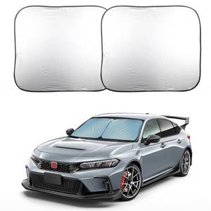 lot 5554 image: EcoNour 2-Piece Foldable Car Front Window Sun Shade, 240T Polyester, UV Protection &amp Heat Blocker, Windshield Shade, Durable Design, Upgraded Universal Fit (29 L x 23.5 W)