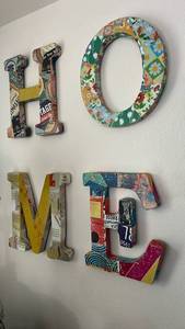 lot 40261 image: HOME Decorative Wall Letters Mixed Media Collage 14x17