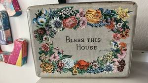 lot 40267 image: Bless This House Floral Antique Tin