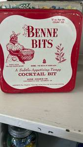 lot 40268 image: Benne Bits Cocktail Snack Tin by Byrd Cookie Co