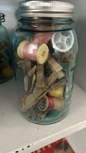 lot 40271 image: Mason Jar Sewing Kit with Thread and Supplies