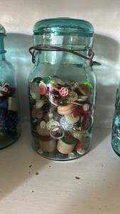 lot 40280 image: Atlas Antique Glass Canning Jar Filled with Mixed Button Collection