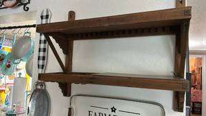 lot 40284 image: Pre 1880s Antique Wooden Wall Mounted 2 Tiered Shelf