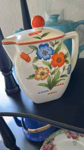 lot 40300 image: Hand-Painted Ceramic Coffee Pot with Floral Design