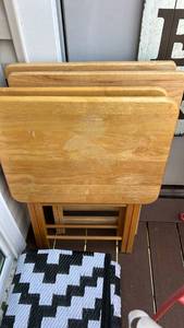 lot 40307 image: Wood Folding TV Tray Tables Set