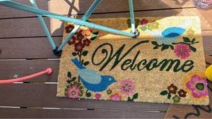 lot 40316 image: Welcome Coir Doormat with Bird and Floral Design